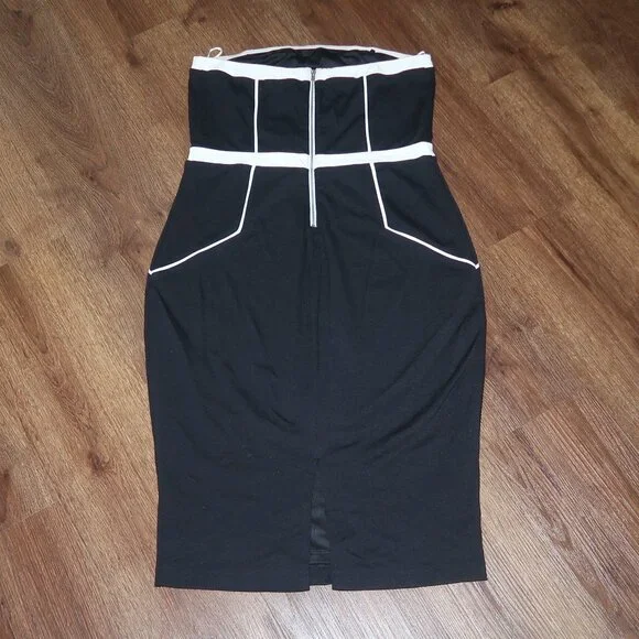NWT Womens Express Black White Trim Stretch Knit Convertible Strapless Dress 12 - Picture 4 of 5